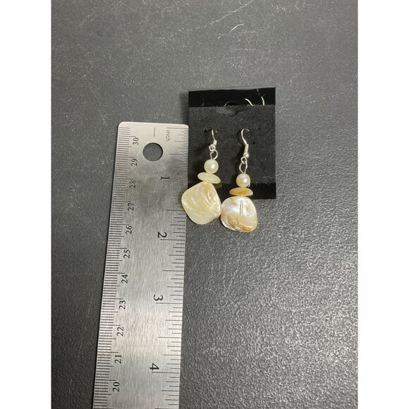 Dangle Earrings With Pearlescent Shell & Pearl Accents - Picture 3 of 3